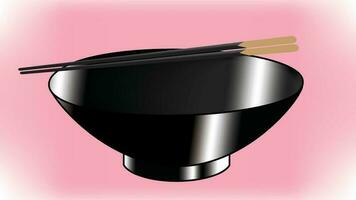 A bowl of black ramen noodles and chopsticks vector