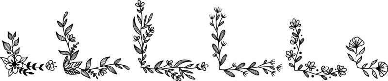 Set of isolated decorative flower corner frame vector design with different shapes. Hand drawn floral corner borders. Pro Vector