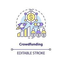 Crowdfunding concept icon. Raise money online. Tech startup financing option abstract idea thin line illustration. Isolated outline drawing. Editable stroke vector