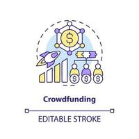 Crowdfunding concept icon. Raise money online. Tech startup financing option abstract idea thin line illustration. Isolated outline drawing. Editable stroke vector