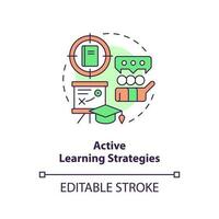 Active learning strategy concept icon. Learning strategy. College student. Teaching method. Adult learners abstract idea thin line illustration. Isolated outline drawing. Editable stroke vector