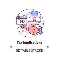 Tax implication concept icon. Graduate college. Tuition reimbursement. Student loan. Funding education. Taxable income abstract idea thin line illustration. Isolated outline drawing. Editable stroke vector