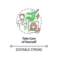 Take care of yourself concept icon. Healthy lifestyle. Time for you. Treat yourself. Reduce stress. Mental health abstract idea thin line illustration. Isolated outline drawing. Editable stroke vector