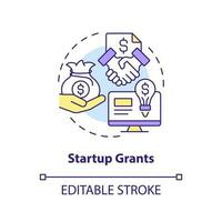 Startup grants concept icon. Financial award. Tech business financing option abstract idea thin line illustration. Isolated outline drawing. Editable stroke vector