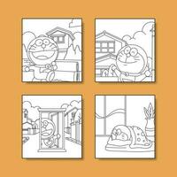 Set of Cute Robocat Coloring Pages vector