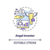 Angel investor concept icon. Engage sponsors. Tech startup financing option abstract idea thin line illustration. Isolated outline drawing. Editable stroke vector