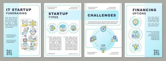 IT startup fundraising blue gradient brochure template. Leaflet design with linear icons. 4 vector layouts for presentation, annual reports