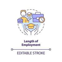Length of employment concept icon. Compensation package. Training program. Education assistance. Employee benefit abstract idea thin line illustration. Isolated outline drawing. Editable stroke vector