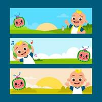 Cute Toddler and His Watermelon Friend Banner Set vector