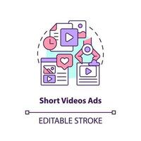 Short videos ads concept icon. Products presentation. Type of social media promo abstract idea thin line illustration. Isolated outline drawing. Editable stroke vector