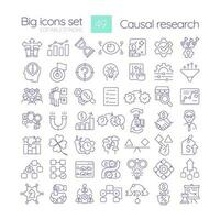 Causal research linear icons set. Marketing strategy of business development. Commercial prediction. Customizable thin line symbols. Isolated vector outline illustrations. Editable stroke