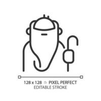 Sage pixel perfect linear icon. Wisdom and knowledge. Seeking truth. Character archetype. Personal traits. Thin line illustration. Contour symbol. Vector outline drawing. Editable stroke