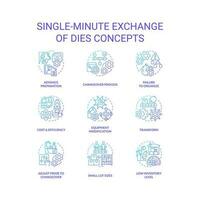 Single minute exchange of dies blue gradient concept icons set. Productivity improvement. SMED idea thin line color illustrations. Isolated symbols vector