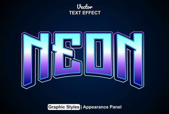 neon text effect with blue color graphic style and editable.