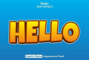 hello text effect with orange graphic style and editable. vector