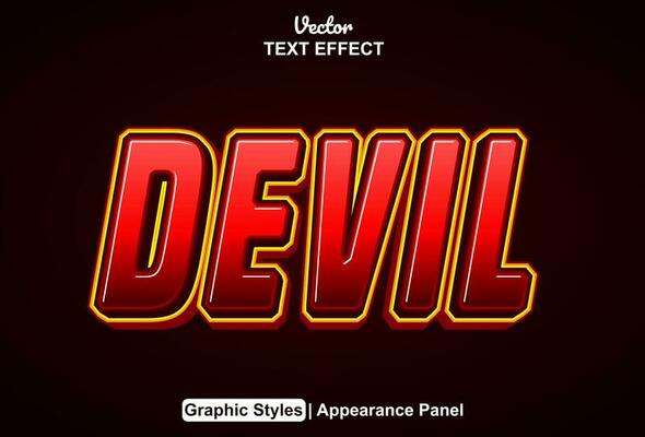 devil text effect with red graphic style and editable.