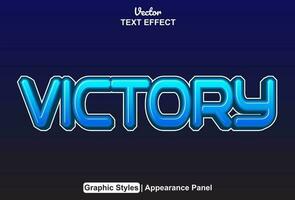 victory text effect with blue color graphic style and editable. vector