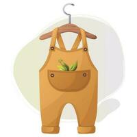 Baby overall, romper, jumpsuit with tree branch. Clothing for babies, infants. Graphic vector drawing, flat style. Can be used both for advertising and for stickers, collages, labels, shop signs.