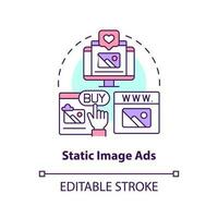 Static image ads concept icon. Posting photos of product. Type of social media promo abstract idea thin line illustration. Isolated outline drawing. Editable stroke vector