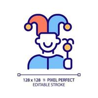 Jester pixel perfect RGB color icon. Archetype. Personality trait. Funny and spontaneous character. Psychoanalytic theory. Isolated vector illustration. Simple filled line drawing. Editable stroke