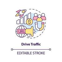 Drive traffic concept icon. Study conversions. Social media advertising goal abstract idea thin line illustration. Isolated outline drawing. Editable stroke vector