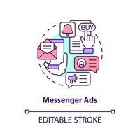 Messenger ads concept icon. Communication in chat. Type of social media promo abstract idea thin line illustration. Isolated outline drawing. Editable stroke vector