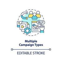 Multiple campaign types concept icon. Effective ads. Social media advertising tip abstract idea thin line illustration. Isolated outline drawing. Editable stroke vector