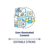 User generated content concept icon. Ads creative. Social media advertising tip abstract idea thin line illustration. Isolated outline drawing. Editable stroke vector