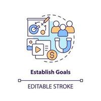 Establish goals concept icon. Get started with social media advertising abstract idea thin line illustration. Isolated outline drawing. Editable stroke vector
