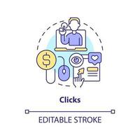 Clicks concept icon. Tracking activity on page. Social media advertising metric abstract idea thin line illustration. Isolated outline drawing. Editable stroke vector