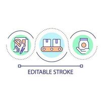 Products creation process loop concept icon. Goods design and manufacture. Production technology abstract idea thin line illustration. Isolated outline drawing. Editable stroke vector