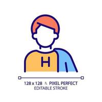 Hero pixel perfect RGB color icon. Character archetype. Overcoming troubles. Strong and brave person. Psychoanalytic theory. Isolated vector illustration. Simple filled line drawing. Editable stroke