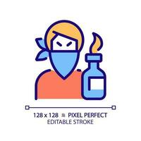 Rebel pixel perfect RGB color icon. Character archetype. Psychoanalysis. Personal traits. Disruptive force and resistance. Isolated vector illustration. Simple filled line drawing. Editable stroke