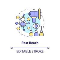 Post reach concept icon. Communication with audience. Social media advertising metric abstract idea thin line illustration. Isolated outline drawing. Editable stroke vector