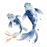 acuarela ilustración de dos menta koi pescado en transparente fondo, generar ai png