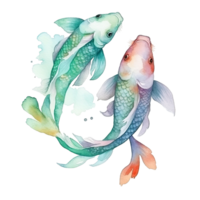 acuarela ilustración de dos menta koi pescado en transparente fondo, generar ai png