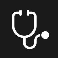 Stethoscope dark mode glyph ui icon. Medical instrument. Health. User interface design. White silhouette symbol on black space. Solid pictogram for web, mobile. Vector isolated illustration