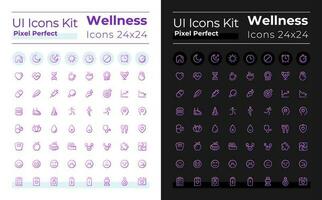 Wellness pixel perfect gradient linear ui icons set for dark, light mode. Line contour user interface symbols. Vector isolated outline illustrations