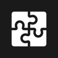 Puzzle dark mode glyph ui icon. Team cooperation. Idea and solution. User interface design. White silhouette symbol on black space. Solid pictogram for web, mobile. Vector isolated illustration