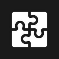 Puzzle dark mode glyph ui icon. Team cooperation. Idea and solution. User interface design. White silhouette symbol on black space. Solid pictogram for web, mobile. Vector isolated illustration