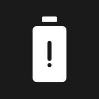 Low battery level dark mode glyph ui icon. Tired and exhausted. User interface design. White silhouette symbol on black space. Solid pictogram for web, mobile. Vector isolated illustration