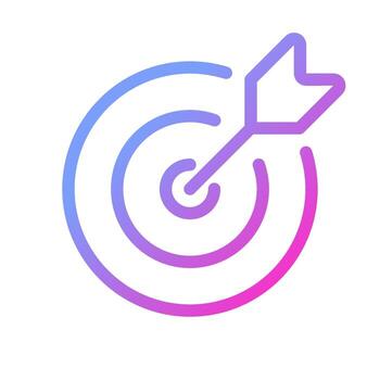 Reaching target pixel perfect gradient linear ui icon. Archery skill. Business success. Line color user interface symbol. Modern style pictogram. Vector isolated outline illustration