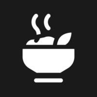 Hot meal dark mode glyph ui icon. Dinner time. Delicious vegan breakfast. User interface design. White silhouette symbol on black space. Solid pictogram for web, mobile. Vector isolated illustration