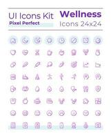 Health and wellness pixel perfect gradient linear ui icons set. Physical wellbeing. Line contour user interface symbols. Vector isolated outline illustrations