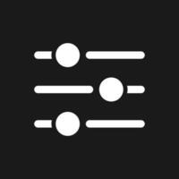 Filters button pixel dark mode glyph ui icon. Adjustment possibilities. User interface design. White silhouette symbol on black space. Solid pictogram for web, mobile. Vector isolated illustration