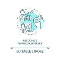 Recognize financial literacy turquoise concept icon. Financial management for startup abstract idea thin line illustration. Isolated outline drawing. Editable stroke vector