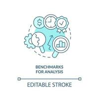 Benchmarks for analysis turquoise concept icon. Financial management issue abstract idea thin line illustration. Isolated outline drawing. Editable stroke vector