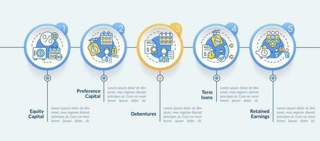 Sources of long term financing circle infographic template. Data visualization with 5 steps. Editable timeline info chart. Workflow layout with line icons vector