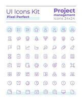 Project management pixel perfect gradient linear ui icons kit. Line contour user interface symbols. Modern style pictograms. Vector isolated outline illustrations