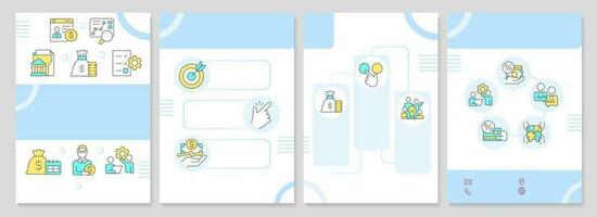 Financial management blue rochure template. Leaflet design with linear icons. Editable 4 vector layouts for presentation, annual reports